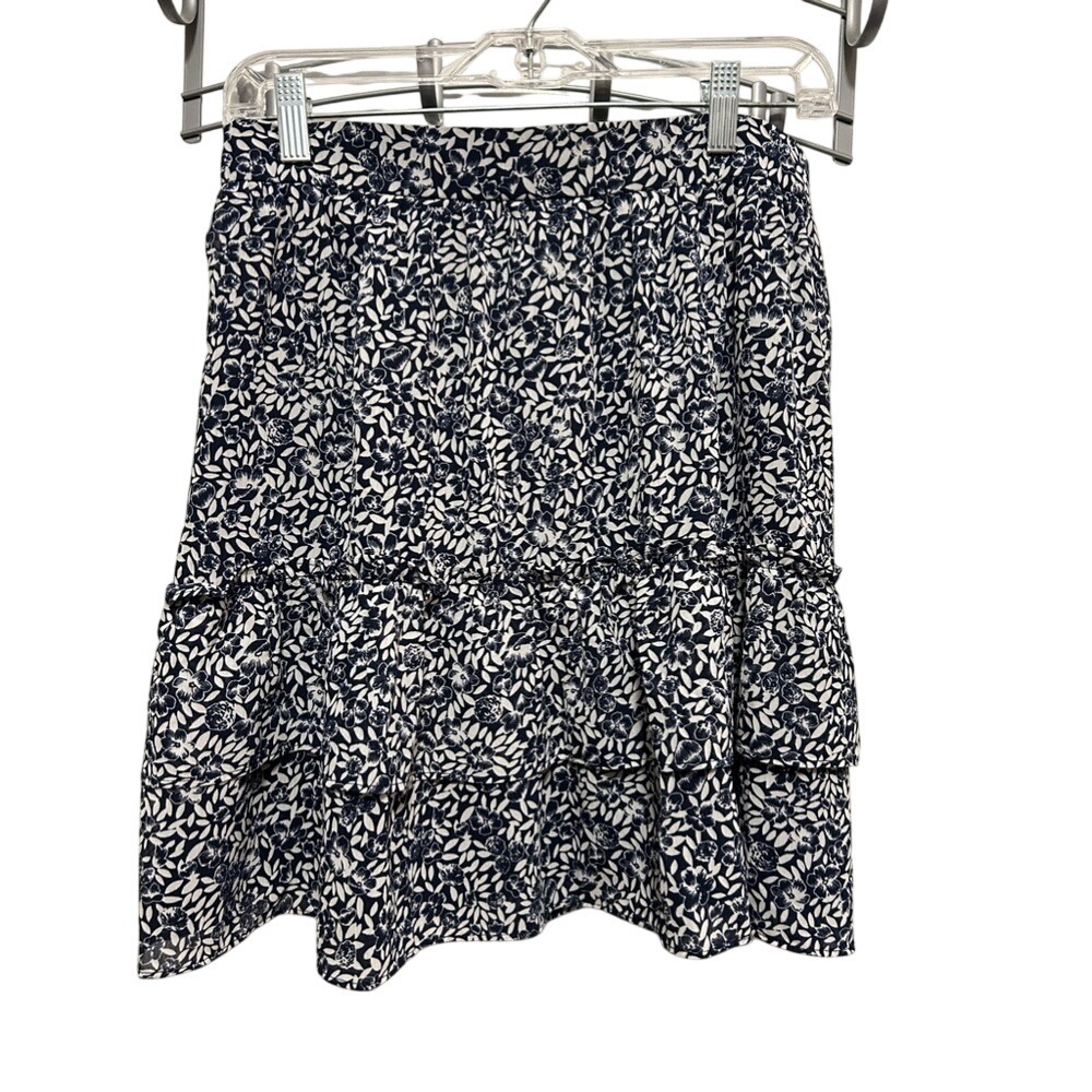 NWT J.Crew Women S Blue White Floral Ruffle Mini Skirt Preppy Cottagecore tiered
